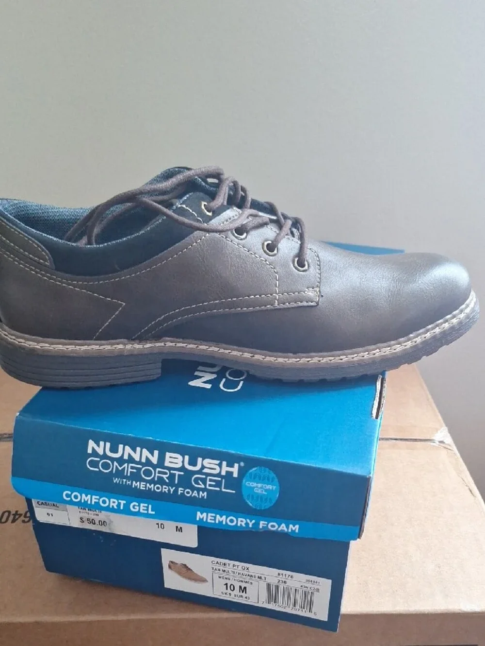 Nunn Bush Brown Leather Derby with Contrast Stitching